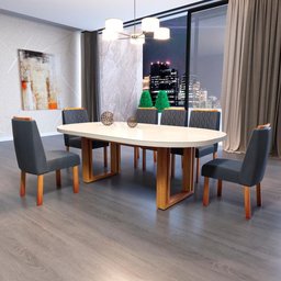 Sala de Jantar 196x90 MDF/Vidro 6 Cadeiras Karen Bom Pastor - 1