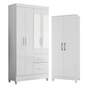 Ver imagem 1 de Guarda Roupa Solteiro Madri com Espelho e Armário Multiuso Jade Branco Brilho – Moval
