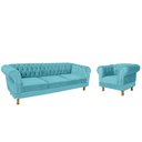 Ver imagem 2 de Um Sofá Duque Chesterfield 1.80 + Uma Poltrona Suede Azul Tiffany Sala Recepcao Barbearia
