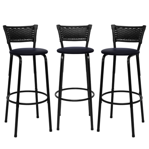 Kit 3 Banquetas para Bancada Banco Alto Junco Preto Balcão Cozinha Gourmet Bar Área de Lazer Piscina