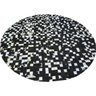 Tapete de Couro Redondo Preto e Branco Malhado 2,00 Diâmetro - 1