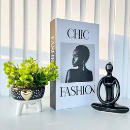 Decoração livro preto/branco + vaso tripé + enfeite mulher - 2