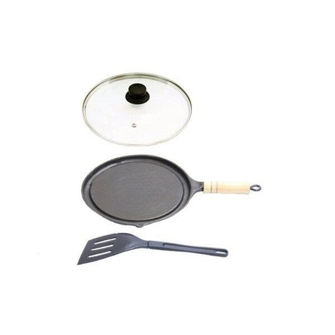 Bifeteira Antiaderente Redonda Lisa 22cm Cabo T/v e Espátula