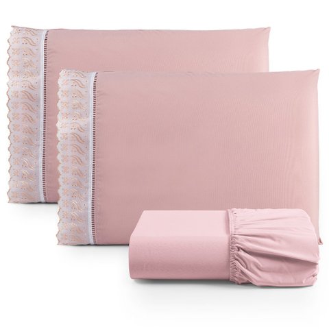 Jogo de Lençol Queen Suave Barrado Lese 3 Peças Barato - Rosê Casa Show Enxovais