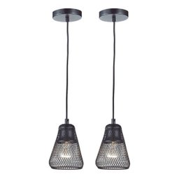 Lustre Pendente Preto 60w Decoração Luminária Teto Kit com 2 - 1