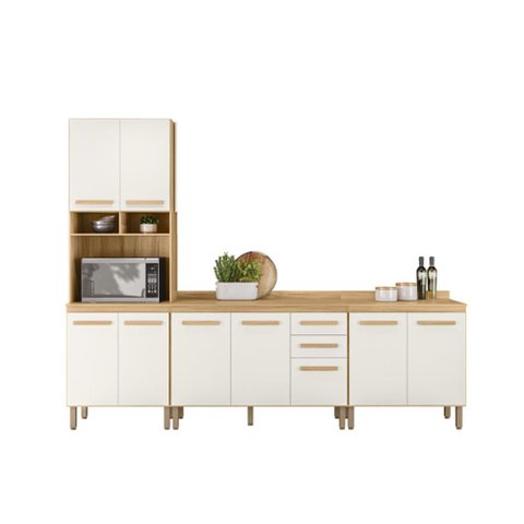 Conjunto de Cozinha Lidiane Modulado com 9 Portas 2 Gavetas Freijo/off White