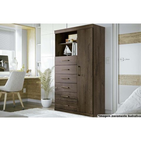 Cômoda de Quarto Marabá 1.6 C- 1 Porta 2 Nichos e 6 Gavetas Ébano - Santos Andirá