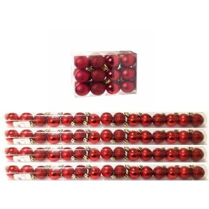 Kit 60 Mini Bolas Natal Vermelha Glitter, Fosca, Lisa 3cm - Master Christmas