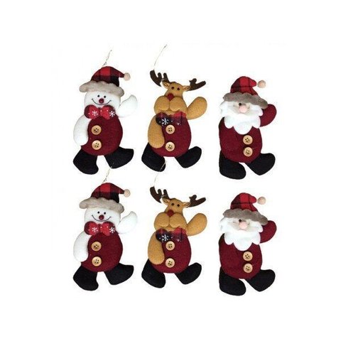 Kit Enfeite para Árvore 6 Peças Boneco de Neve, Papai Noel e Rena 16cm - Riomaster
