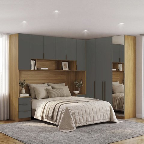 Quarto Modulado Casal 6 Peças Altezza Freijó/Titânio