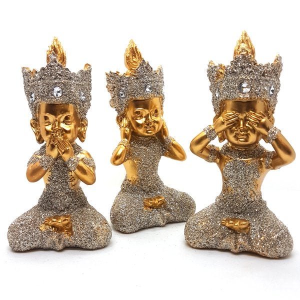 Trio De Buda Tailandês Cego Surdo Mudo Buda Estatueta 9 cm