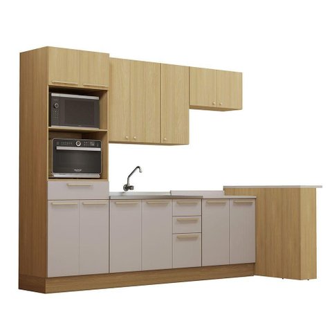 Cozinha Completa 6 Pçs Espaço Micro-ondas, Ilha, Tampo 347cm Freijó/freijó Brasil/cinammon