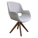 Ver imagem 3 de Kit 2 Poltronas Decorativa LORENZA tecido linho cinza claro base madeira maciça - Poltronas do Sul