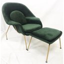 Ver imagem 1 de Poltrona Womb Chair com puff tecido Veludo Verde Militar Base cor Mostarda - Poltronas do Sul
