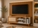 Ver imagem 1 de Rack Bancada para TV até 55 Polegadas 1,36m 1 Porta com Tela Rattan Off White/Cedro Caribe Edn