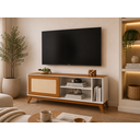 Ver imagem 2 de Rack Bancada para TV até 55 Polegadas 1,36m 1 Porta com Tela Rattan Off White/Cedro Caribe Edn