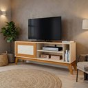 Ver imagem 2 de Rack Bancada para Tv até 55 Polegadas 1,36m 1 Porta com Tela Rattan Off White/cedro Caribe Edn