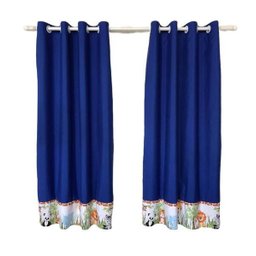 Cortina Quarto Infantil Menino Zoo Safari Bichos Azul Royal - 1