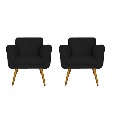 Jogo 02 Poltronas Estofadas Decorativas para Consultório Isabella Corano Preto- Lm Decor