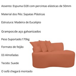 Sofá Curvo 2 Lugares Feijão Orgânico Divã Suede Terracota + Brindes - 4