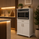 Ver imagem 2 de Armário Alto para Cozinha com Nicho para Micro-Ondas 2 Portas 1 Gaveta Branco - Notável Móveis
