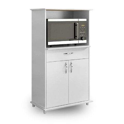 Armário Alto para Cozinha com Nicho para Micro-Ondas 2 Portas 1 Gaveta Branco - Notável Móveis