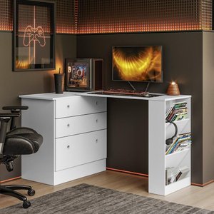 Cômoda com Mesa Giratoria Gamer Branco - Qmovi