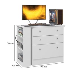 Cômoda com Mesa Giratoria Gamer Branco - Qmovi - 5