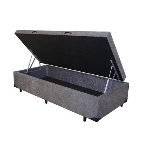 Base Box Baú Solteiro Blindado 88x188 Suede Cinza Bio Box