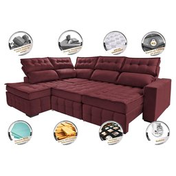 Sofá de Canto Esquerdo 2,65x2,30m Retrátil e Reclinável com Molas Ensacadas Cama inBox Nobre - 3 Sofá de Canto Esquerdo 2,65x2,30m Retrátil e Reclinável com Molas Ensacadas Cama inBox Nobre - 3