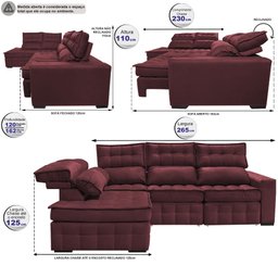 Sofá de Canto Esquerdo 2,65x2,30m Retrátil e Reclinável com Molas Ensacadas Cama inBox Nobre - 2 Sofá de Canto Esquerdo 2,65x2,30m Retrátil e Reclinável com Molas Ensacadas Cama inBox Nobre - 2
