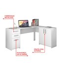 Ver imagem 2 de Conjunto Para Escritório 2 Peças com Escrivaninha em L e Armário Multiuso 4 portas Branco Notá