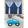 Kit Combo Decoração Quarto de Criança = Cortina Filó + Tapete Carrinho - Azul Turquesa - 1