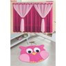 Kit Combo Decoração Quarto de Criança = Cortina Filó + Tapete Coruja Pink - 1
