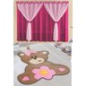 Kit Combo Decoração Quarto de Criança = Cortina Filó + Tapete Ursa Baby Rosa - 1