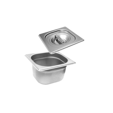 Cuba Gastronômica em Inox Gn 1/6x100 Mm 1,5 Litros com Tampa 1/6 Inox sem Abertura Original Zahav Or