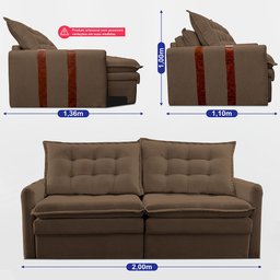 Sofá Baú sem Caixa Retrátil 2,00m Softgel Petit Boucle Marrom Cama Inbox - 4