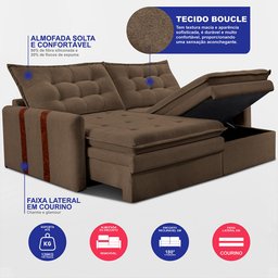 Sofá Baú sem Caixa Retrátil 2,00m Softgel Petit Boucle Marrom Cama Inbox - 3