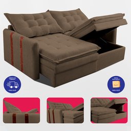 Sofá Baú sem Caixa Retrátil 2,00m Softgel Petit Boucle Marrom Cama Inbox - 7