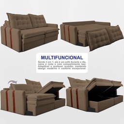 Sofá Baú sem Caixa Retrátil 2,00m Softgel Petit Boucle Marrom Cama Inbox - 5