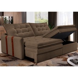Sofá Baú sem Caixa Retrátil 2,00m Softgel Petit Boucle Marrom Cama Inbox - 1