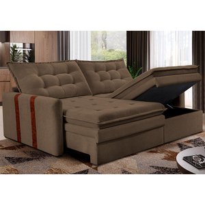 Sofá Baú sem Caixa Retrátil 2,00m Softgel Petit Boucle Marrom Cama Inbox