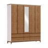Guarda-roupa Casal 5 Portas Espelhos 6 Gavetas Off White/freijó Prata Madeira Pinus com Mdf - Finest - 3