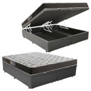 Ver imagem 1 de Cama Box Baú Queen Colchão Mola Bonnel Acolchões + Box Sintético 69x158x198 - Cinza