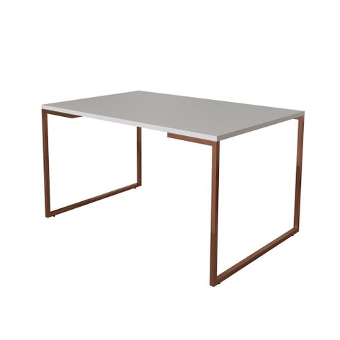Mesa de Jantar Industrial 6 Lugares Branca 140x90 Base Aço Cobre