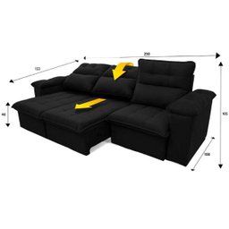 Sofá Retrátil/Reclinável Verona 2,30M Suede Velut Preto com Molas No Assento - King House - 3