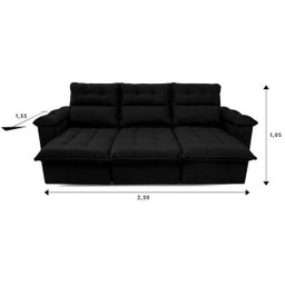 Sofá Retrátil/Reclinável Verona 2,30M Suede Velut Preto com Molas No Assento - King House - 4