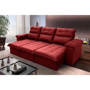 Sofá Retrátil/Reclinável Verona 2,30M Suede Velut Vermelho com Molas No Assento - King House