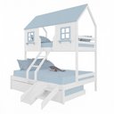 Ver imagem 1 de Treliche Casal/ Solteiro Casinha Encantada com Kit Escada/ Escorregador Madeira Maciça Branco/ Azul
