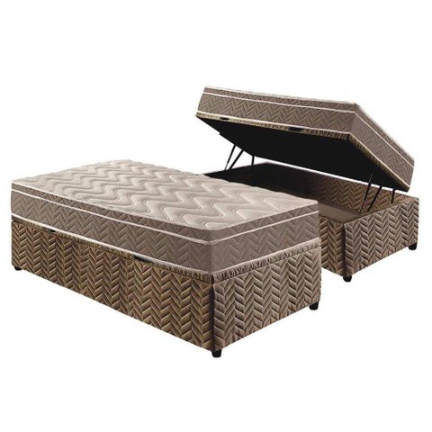 Cama Box Baú Solteiro: Colchão Espuma D33 Paropas / EP Confort Ultra Firme + Base CRC Suede Clean